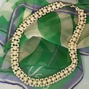 VINTAGE SHB Woven Faux Pearl & Bead Collar Necklace